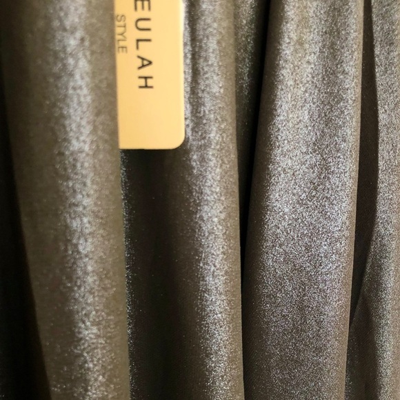 BEULAH STYLE Shiny Asymmetric Skirt Olive Bronze - Picture 4 of 8